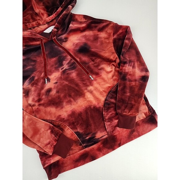 Velvet Velour Tie Dye Rust Red Pullover Hoodie Y2K Party Rave | Size Small - Picture 3 of 6
